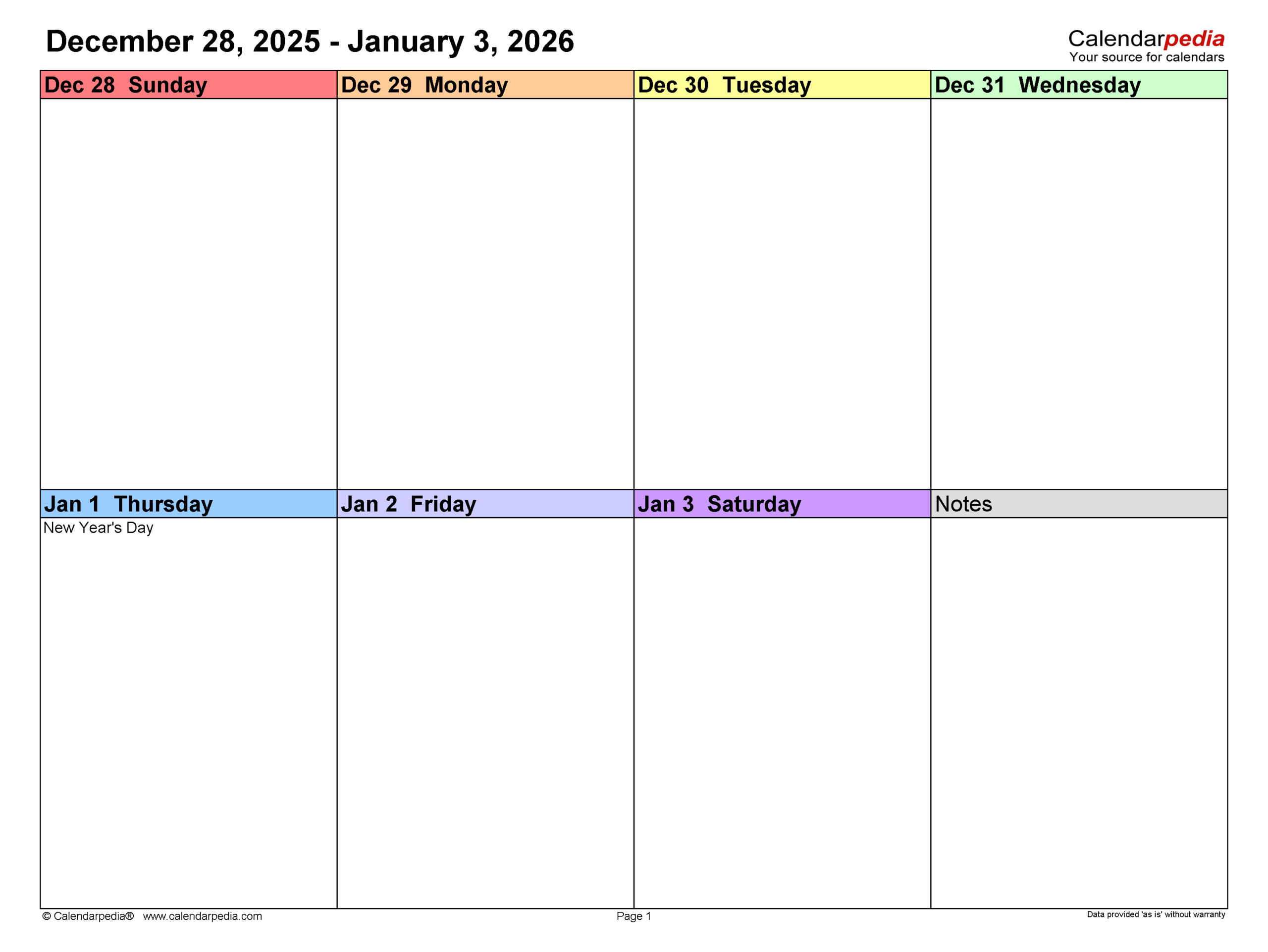 Free Printable Weekly Calendars Pdf 2026