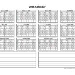 Yearly 2026 Calendar Printable With Space For Notes Free calendar template